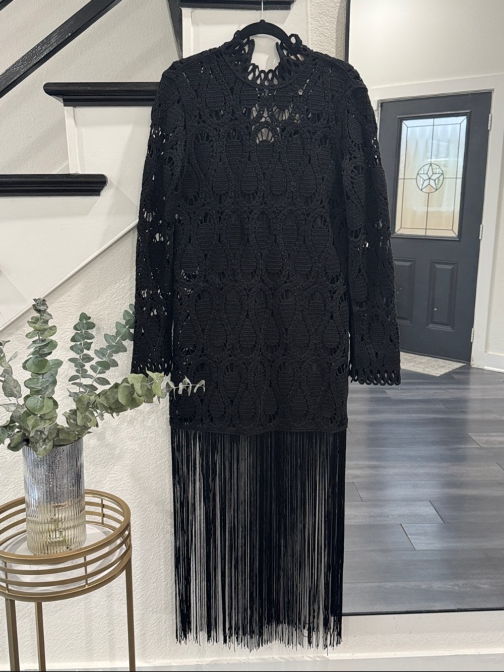 H&M Black Crochet Fringe Dress - Elegant Lace Overlay